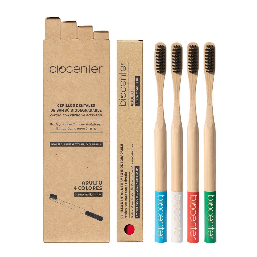 CEPILLOS DE DIENTES DE BAMBÚ PARA ADULTO - CAJA DE 4 UNIDADES