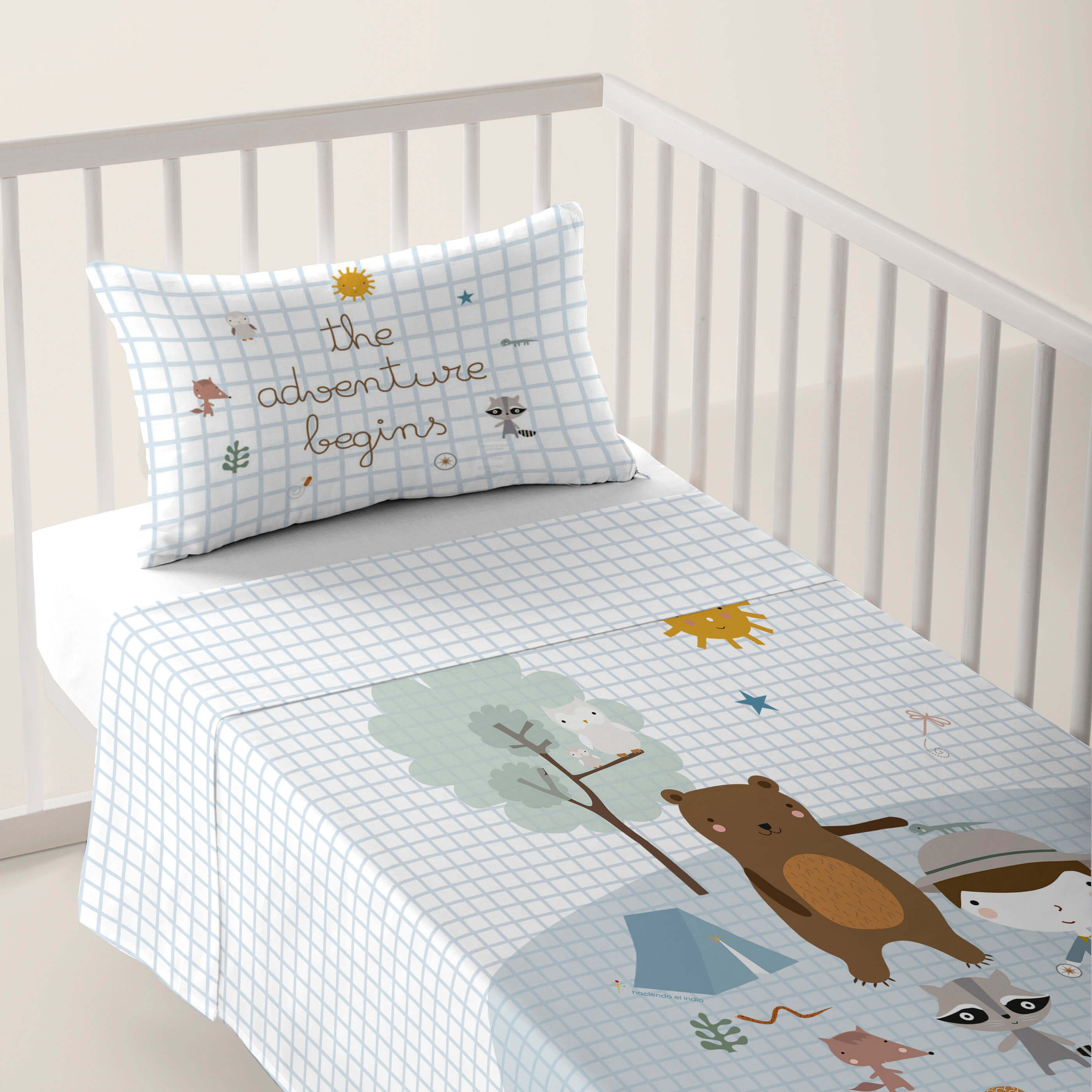 HACIENDO EL INDIO - Juego de Sábanas Cuna Estampado 100% Algodón - Juego de 2 Piezas Incluye Sábana Encimera y 1 Funda de Almohada - 100x130/120x180 cm - 27 Modelos Disponibles - Fabricado en España