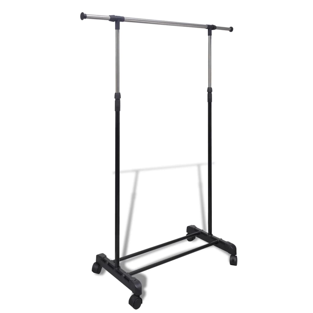 vidaXL Perchero Ajustable Portátil para Ropa de 4 Ruedas Negro Burro Modelo 1 riel colgante, 2 rieles colgantes