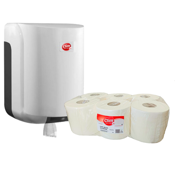 Dispensador papel mecha y pack 6 rollos papel mecha Clim Profesional