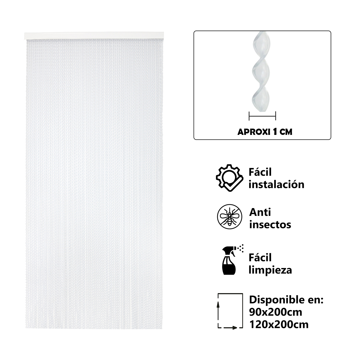 Cortina de PVC Espiral Anti insectos. Ideal para Puerta Exterior o Interior. Variedad de modelos 90cm/120cm