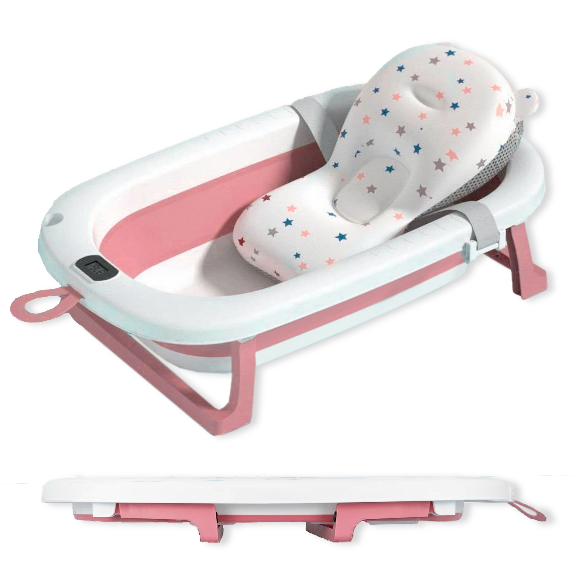 RELAXTY Bañera Plegable Bebe con Cojin Ergonomico - Bañera Bebe con Patas Plegables Antideslizantes - Bañerita Bebe Portatil y Facil de Guardar - Bañeras para Bebes Plegables Banheira