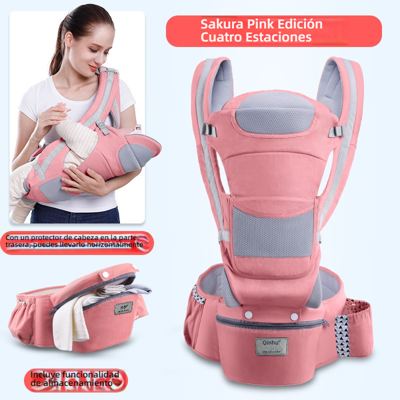Portabebés Multifuncional con Asiento de Cadera — Plegable y Guardable, se Puede Llevar al Bebé Horizontalmente o en la Espalda, Cómodo y Práctico para Paseos