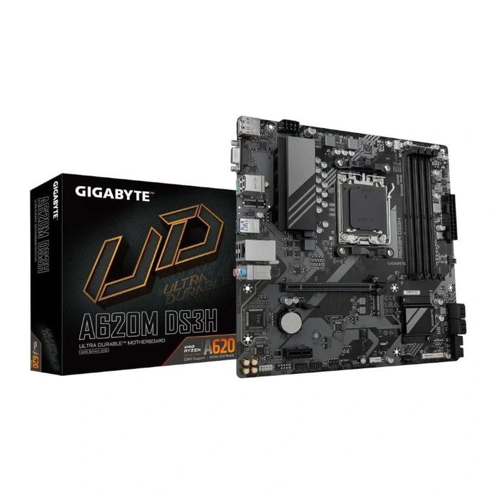 Gigabyte - Placa base A620M DS3H mATX AM5 para procesadores Ryzen 7000 y 8000, DDR5 hasta 192 GB, 4 puertos SATA y M.2 PCIe 4.0