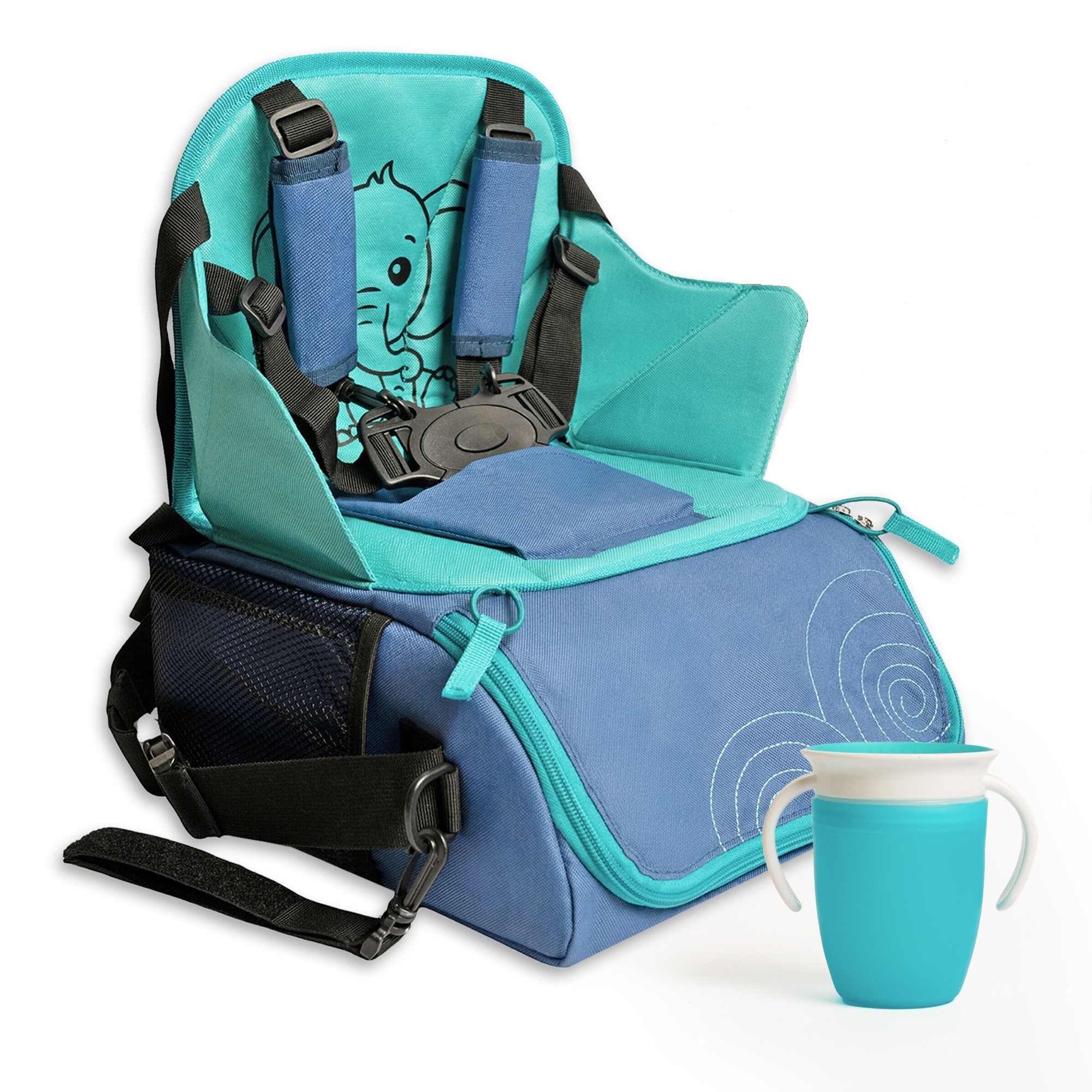 Trona Portátil Bebé 6D20 - Arnés 5 puntos y Vaso Aprendizaje - Alzador Silla Niños 6-36 Meses - Trona Viaje Evolutiva