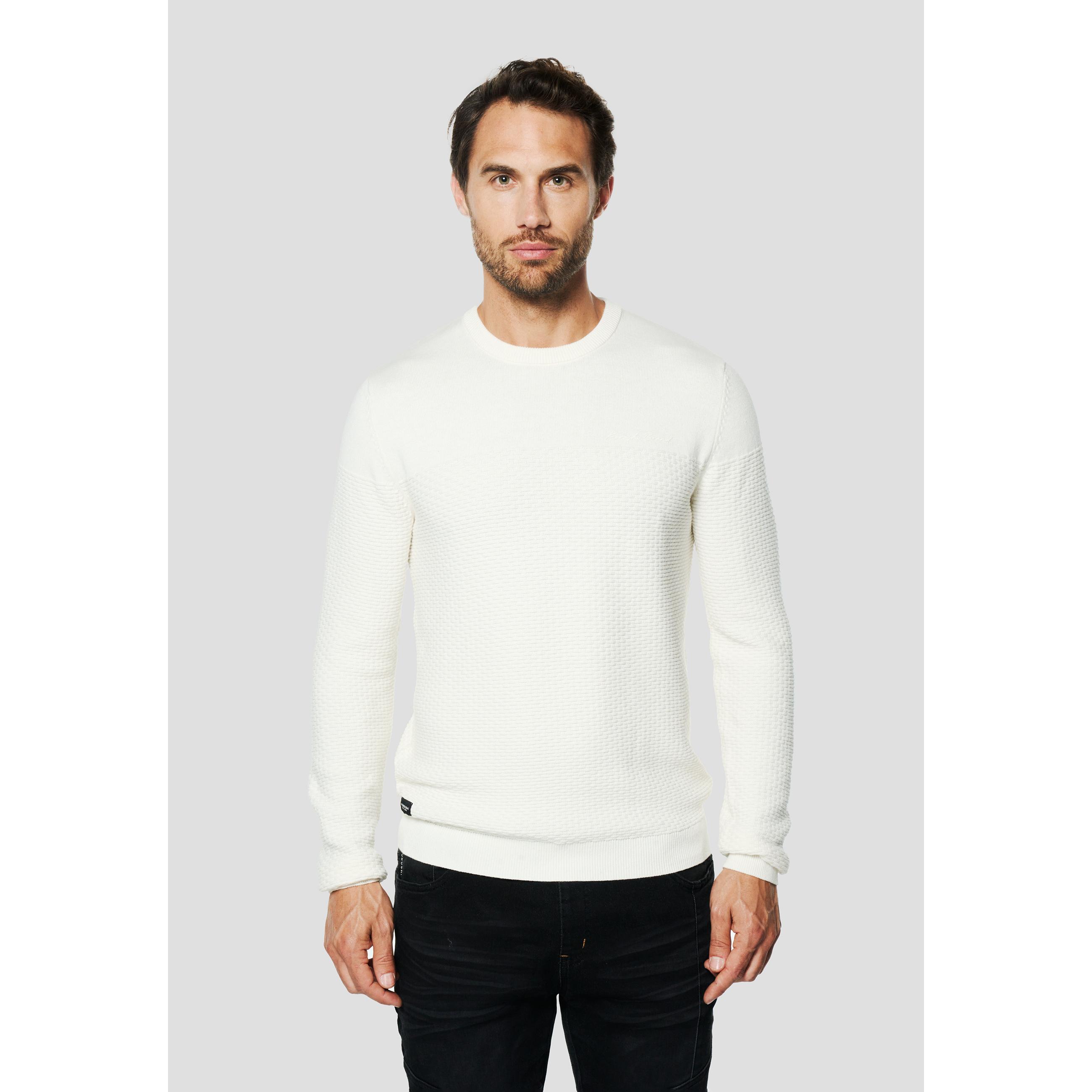 Koroshi - Jersey hombre cuello redondo de punto texturizado tipo panal en 100% algodón, ajuste regular y estilo atemporal para primavera y otoño