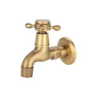 CA Grifo genérico de latón antiguo con manija para lavadero, baño, montaje en pared, para lavadora, manguera de jardín exterior, grifo de agua fría individual
