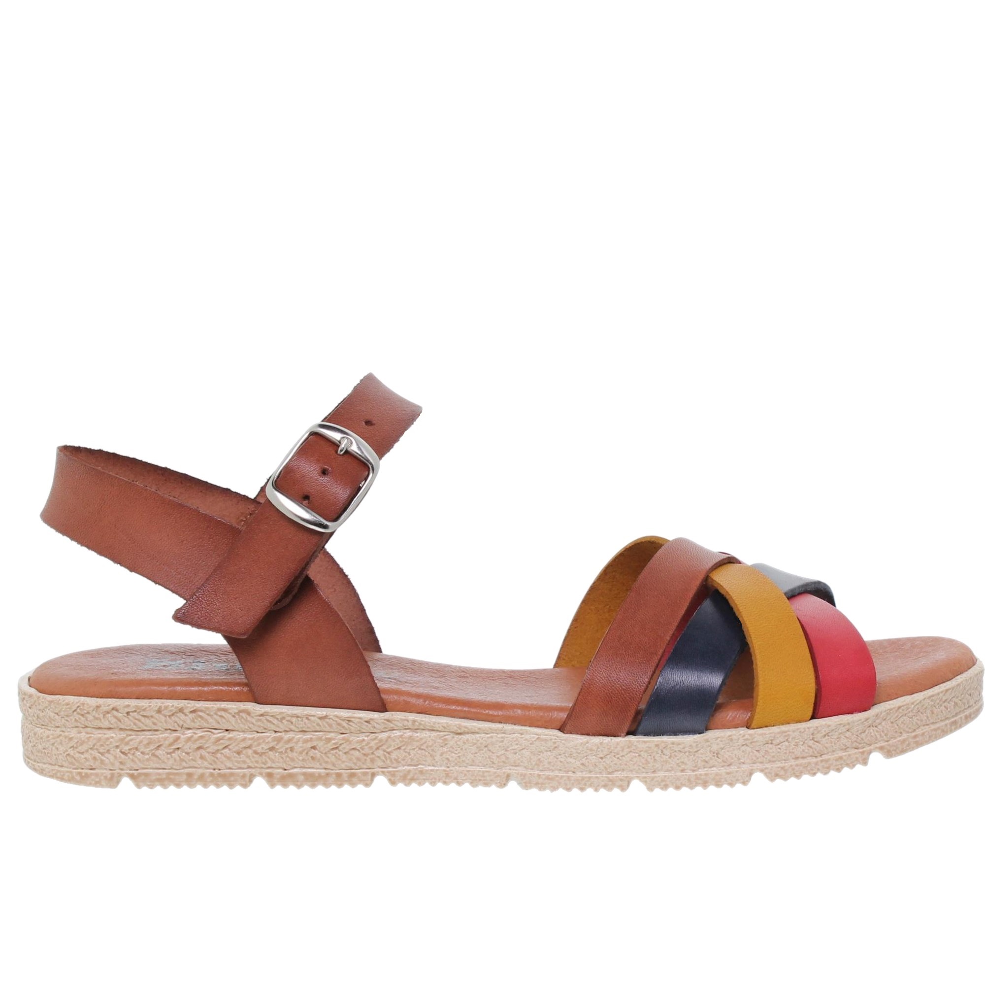 Sandalia plana mujer piel multicolor - Blusandal 235BLU - Fabricada en España