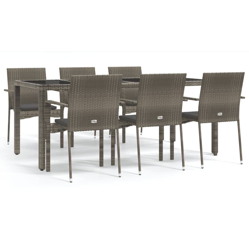 vidaXL Set comedor jardín 7 pzas y cojines ratán sintético gris