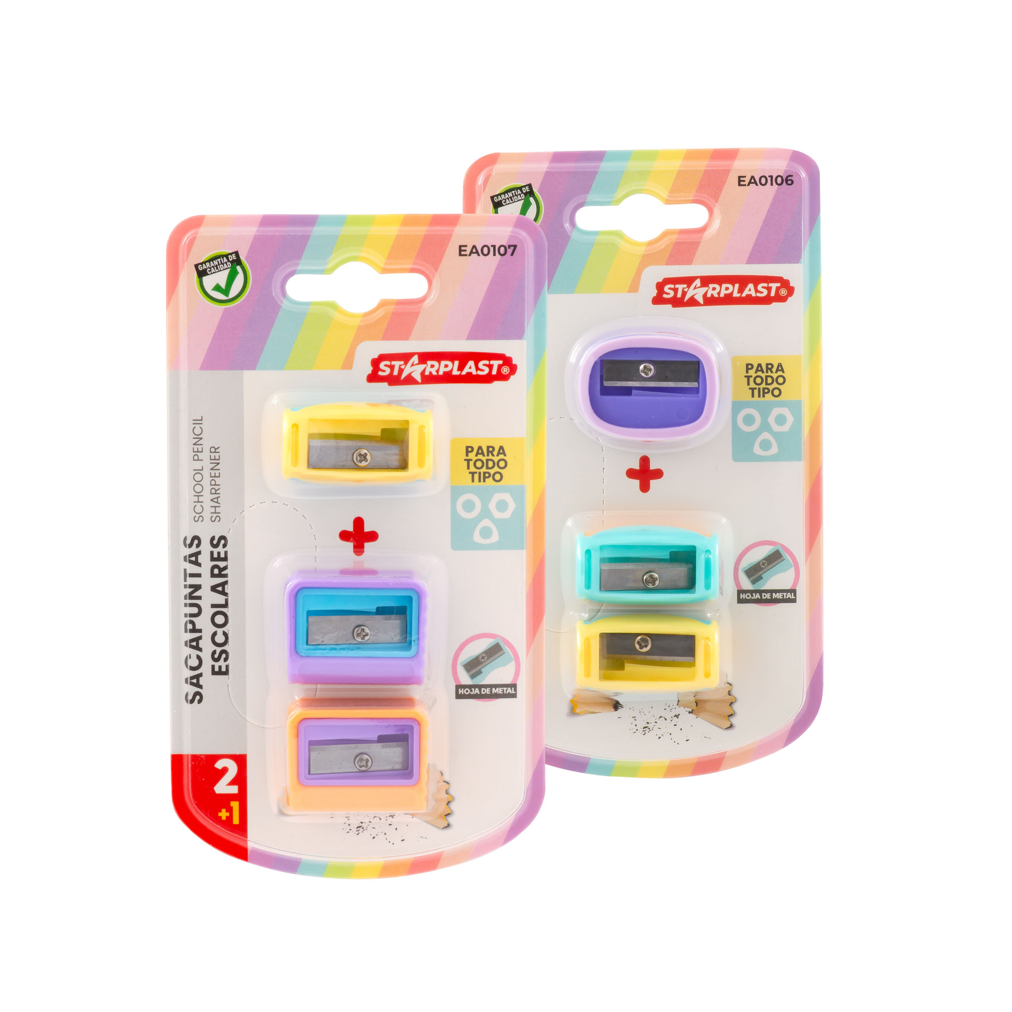 Starplast Pack 3 Mini Sacapuntas - Varios Colores, Escolar, Seguro, Resistente