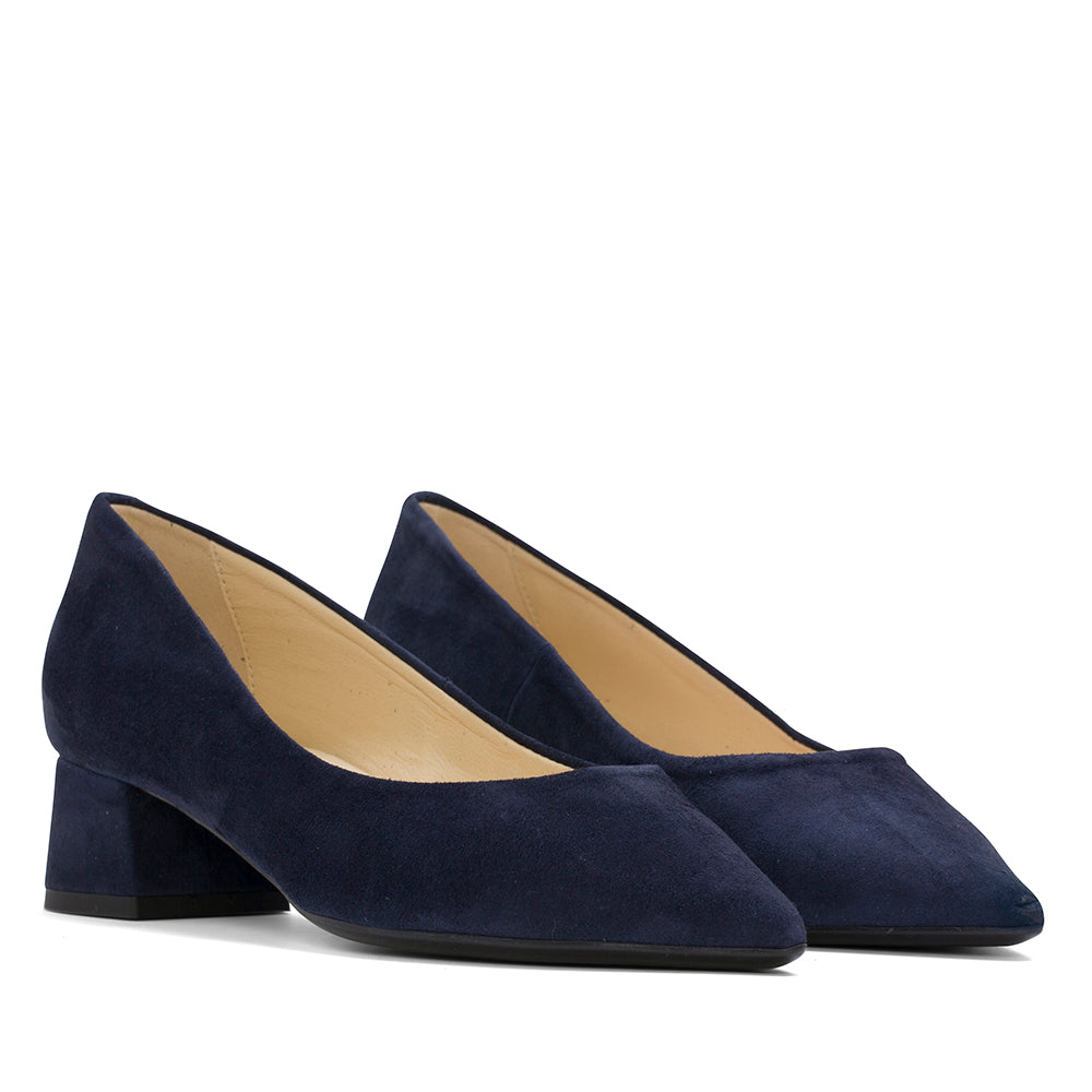 Zapatos de Salón Alessandra en Piel Ante Marino, Tacón Bajo de 30mm - Elegancia y Confort para Mujer, Disponible en Tallas 36-41, Azul Multicolor, Ideal para Uso Diario y Ocasiones Especiales, Diseño