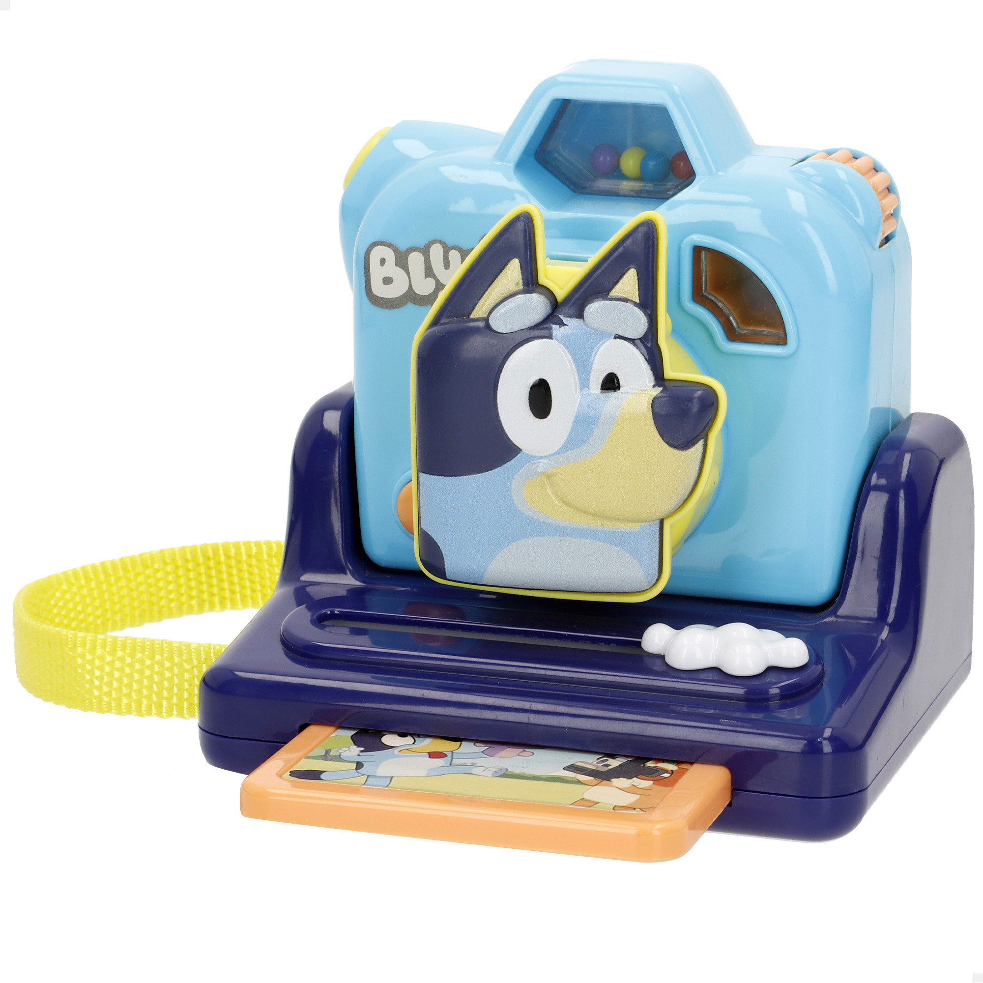 Bluey - Cámara de fotos de juguete 13x11x12,5 cm, imagen Bluey, Bingo y sus amigos, asa de transporte, motricidad fina, sonidos, juegos dinámicos, diseño colorido, juguetes, actividades para niños +18 meses, 2 pilas AAA incluidas