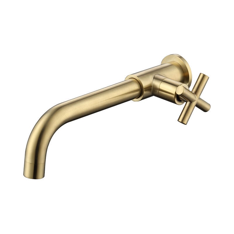 CA Grifo mezclador de lavabo de latón, grifo de agua fría, montaje en pared, montaje en pared para bañera de 1/2 pulgada, oro cepillado