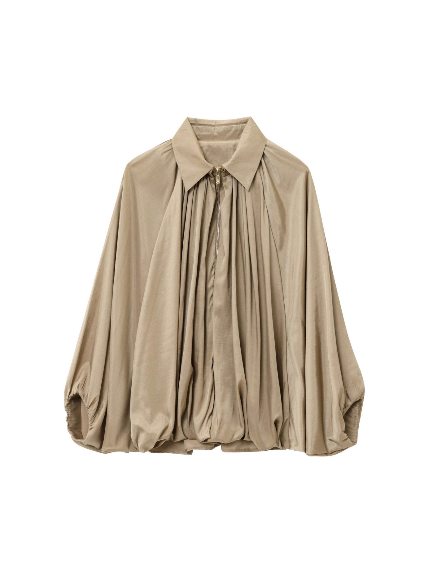 Chaqueta bomber informal de talla grande para mujer, mangas murciélago, solapa, cremallera frontal, camisa plisada, corte muy holgado