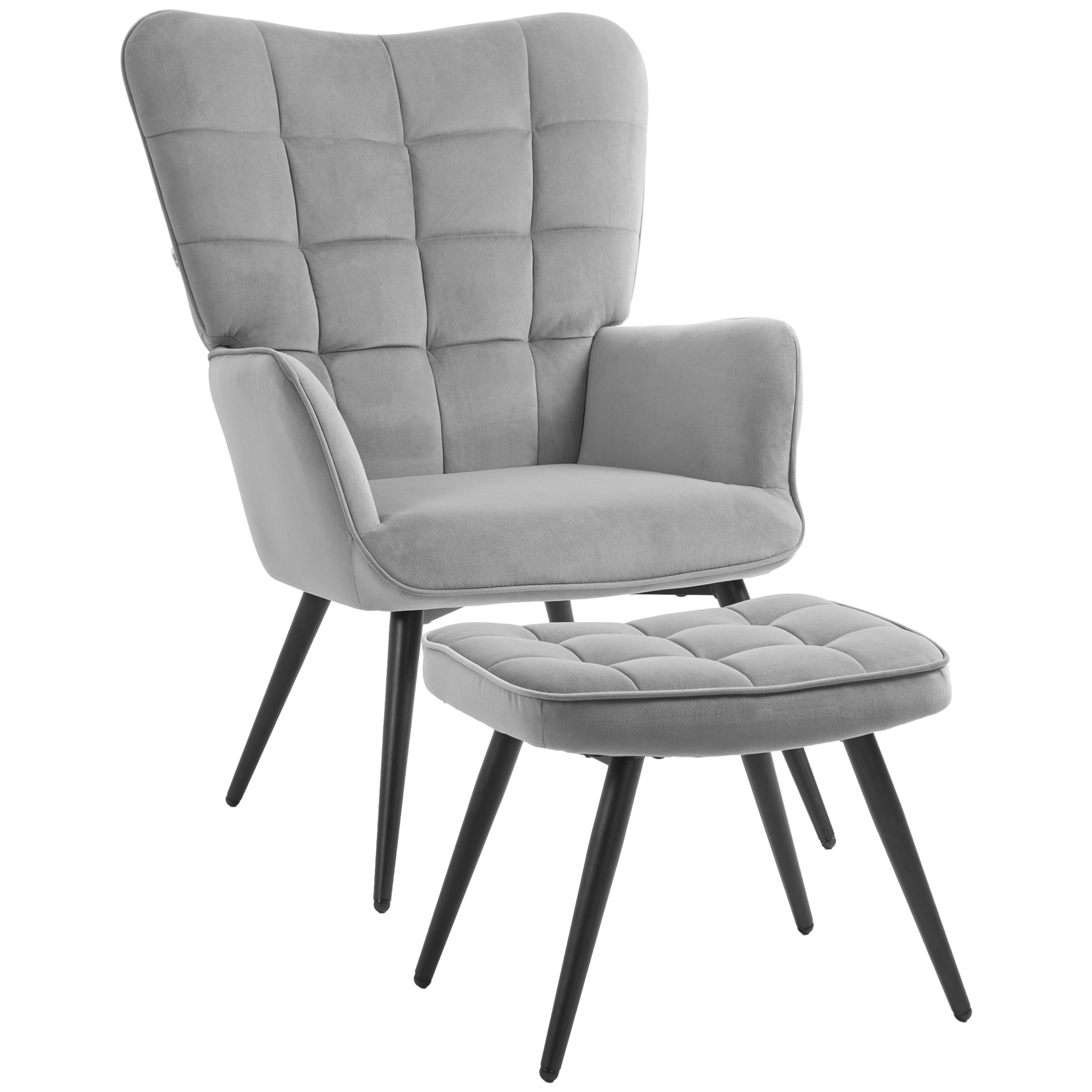 HOMCOM Sillón de orejas con taburete, sillón, sillón relax, sillón tapizado con aspecto de terciopelo, sillón de TV, silla de comedor de hasta 120 kg, para salón