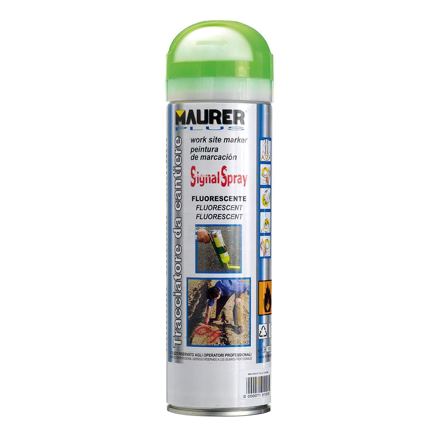 SANCO STORE - MAURER Spray Pintura Trazador Verde Fluorescente 500 ml.