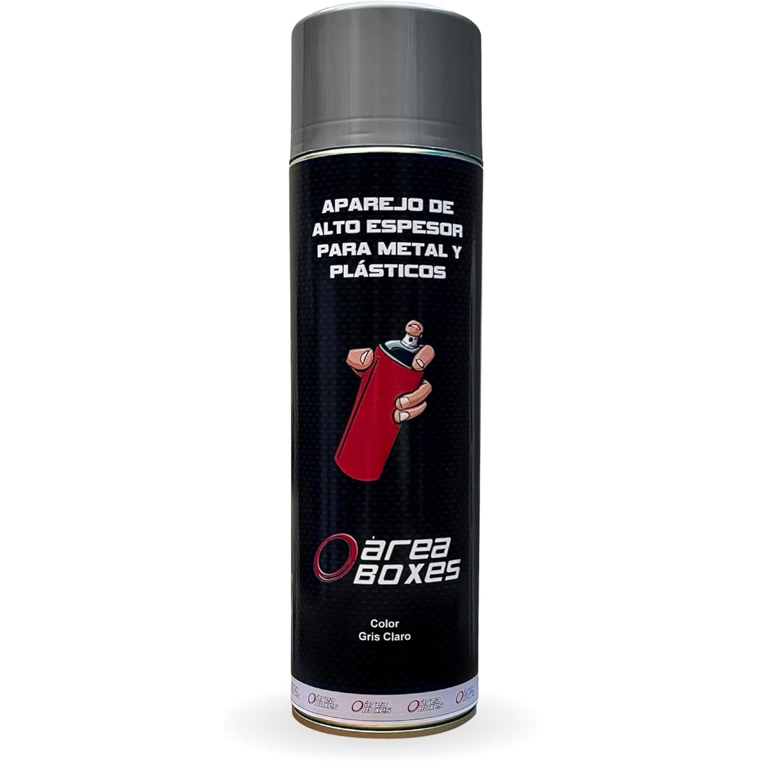 AREABOXES Aparejo Spray 500ml – Alto Espesor, Poder Relleno, Fácil Lijado, Para Metal y Plástico (GRIS CLARO)