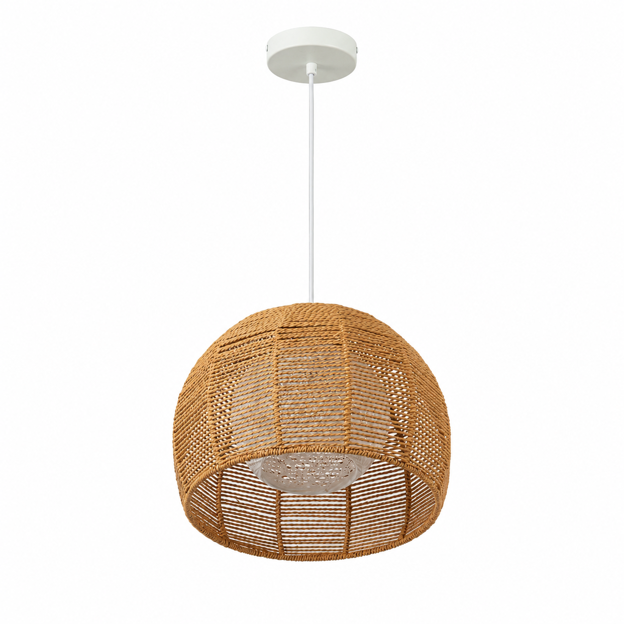 ALPINALUZ Lámpara Colgante de Papel Trenzado Ø32 cm, Pantalla Doble Capa Tono Yute, Casquillo E27, Estilo Boho Nórdico