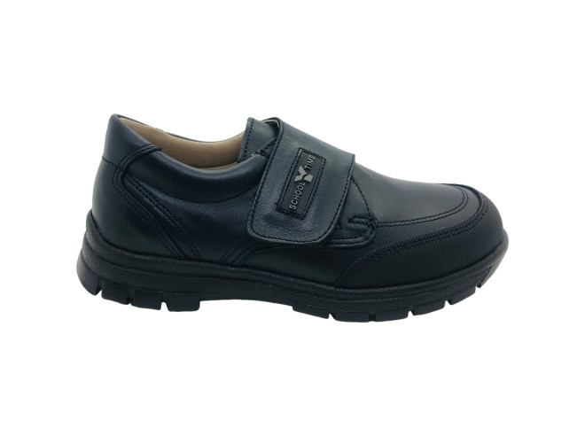 Zapato colegial niño marino Yowas 13: piel natural, puntera reforzada, suela antideslizante