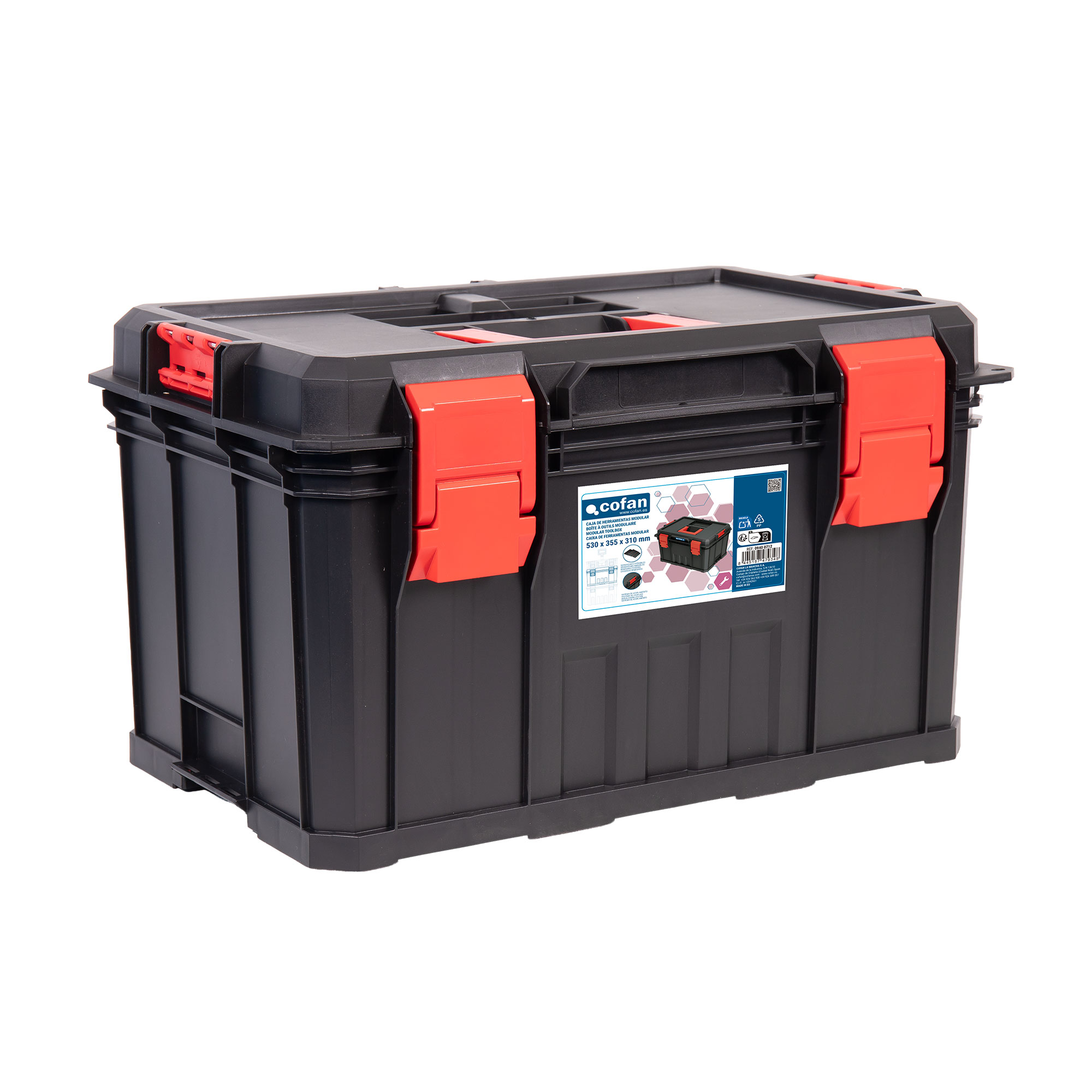 Cofan Caja de herramientas modular con separadores, cierres ABS, bisagras metálicas, Capacidad de carga de 50 kg, Caja resistente a impactos, Compatible con set modular Cofan