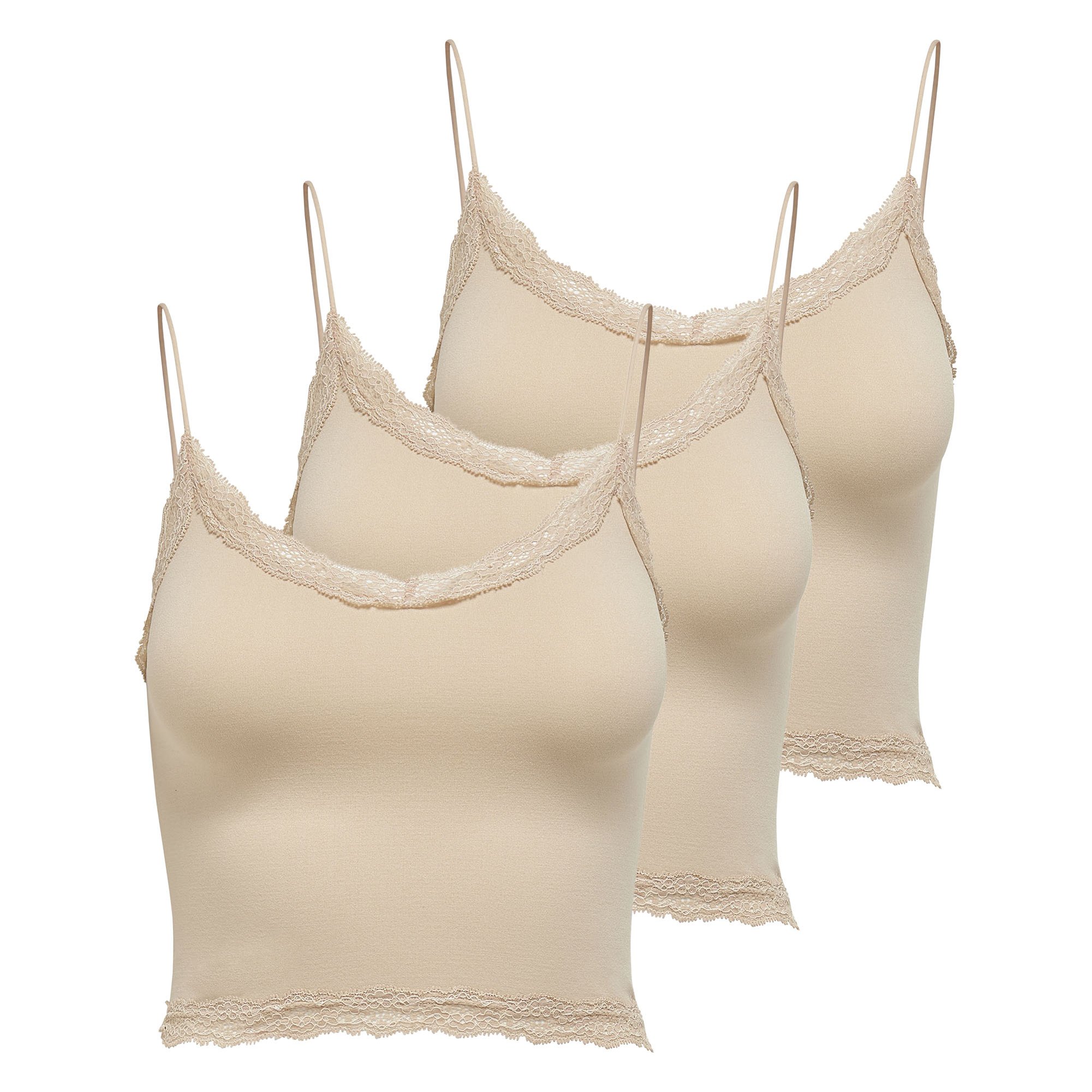 ONLY Top corto para mujer paquete de 3 - ONLVICKY LACE SEAMLESS CROPPED TOP, top de tirantes, encaje ONLVICKY LACE SEAMLESS CROPPED TOP 3P