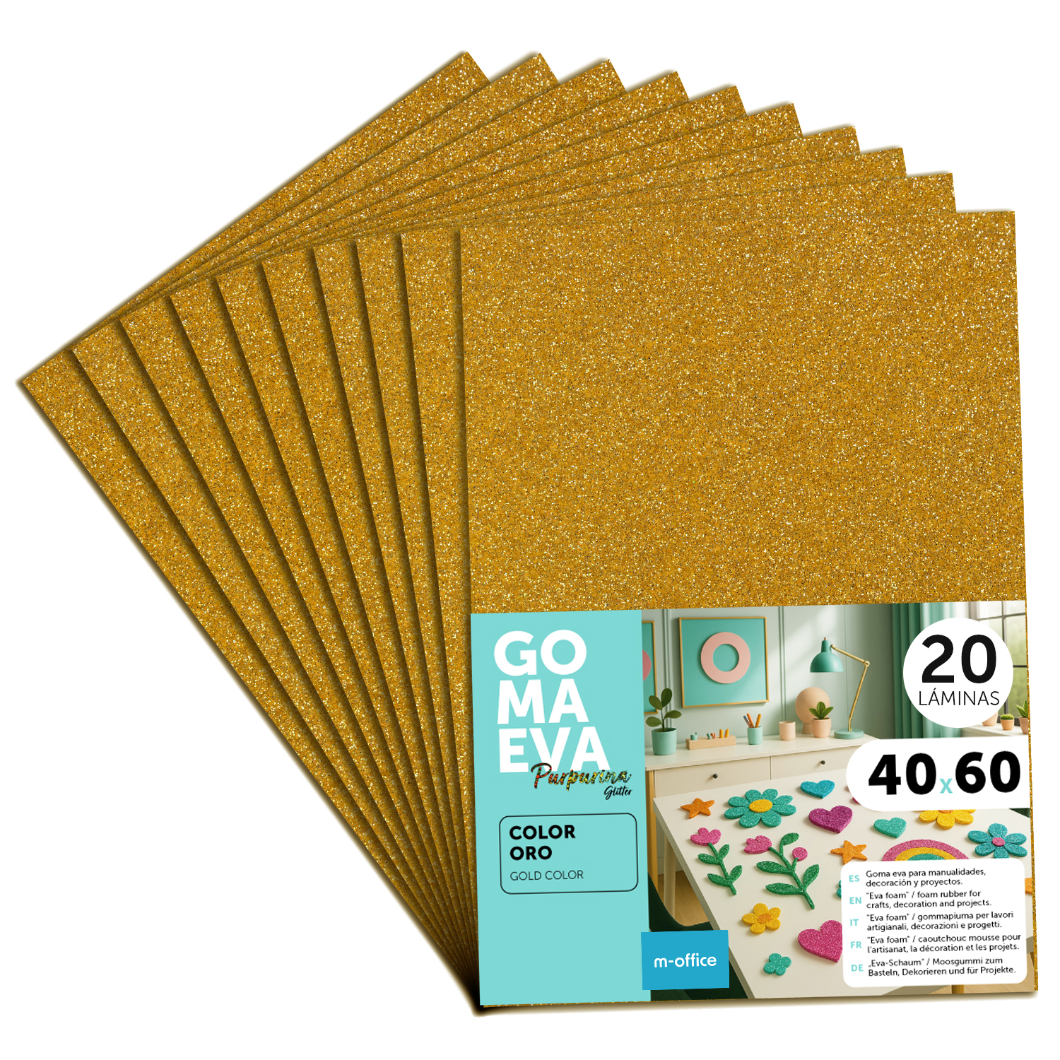 Goma Eva para Manualidades, Goma Espuma de Colores para Proyectos Creativos, Ideales para Artes y Manualidades, uso Escolar, Profesional o Artístico 40x60cm - m-office