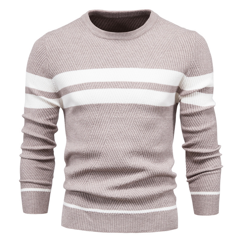 TK Otoño e Invierno, suéteres informales a rayas para hombres, jersey con bloque de color, cuello redondo, suéteres de talla europea para hombres