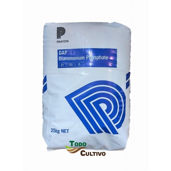 Fosfato diamónico hidrosoluble 21-57-00. Envase 25 Kg. Utilizado como fertilizante, es una excelente fuente de fósforo (P) y nitrógeno (N) para la nutrición de las plantas. Excelente atrayente en trampas para mosca de la fruta y mosca del olivo.