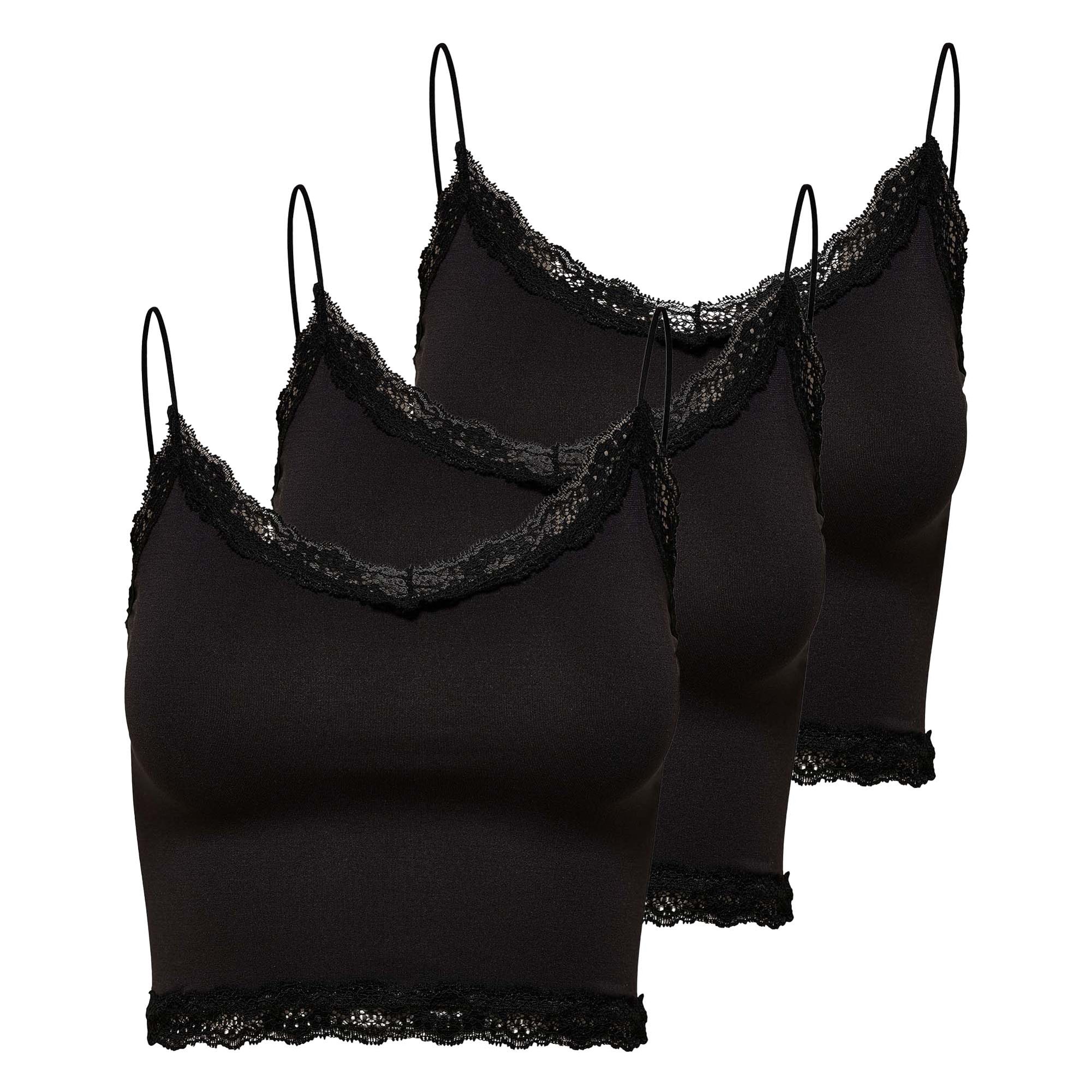 ONLY Top corto para mujer paquete de 3 - ONLVICKY LACE SEAMLESS CROPPED TOP, top de tirantes, encaje ONLVICKY LACE SEAMLESS CROPPED TOP 3P