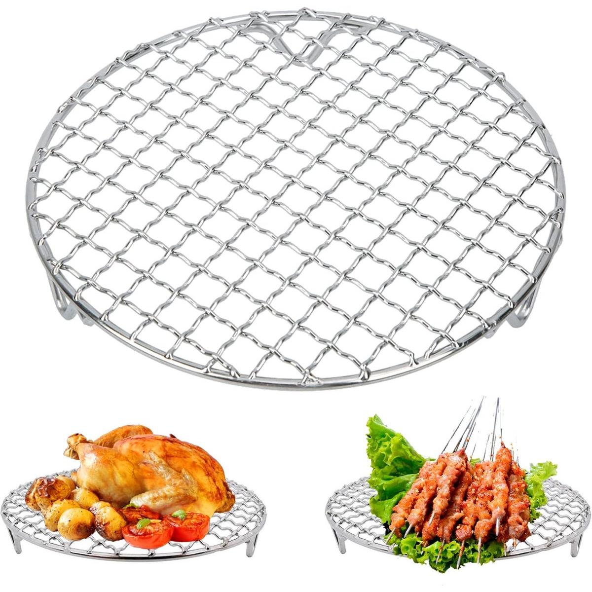 Parrilla - Rejilla para parrilla - Accesorios para parrilla - Parrilla de acero inoxidable - Parrilla redonda - Rejilla para cocinar y enfriar - Con patas de soporte - Para asar a la parrilla al aire libre - Plateada - 18 cm/7,1