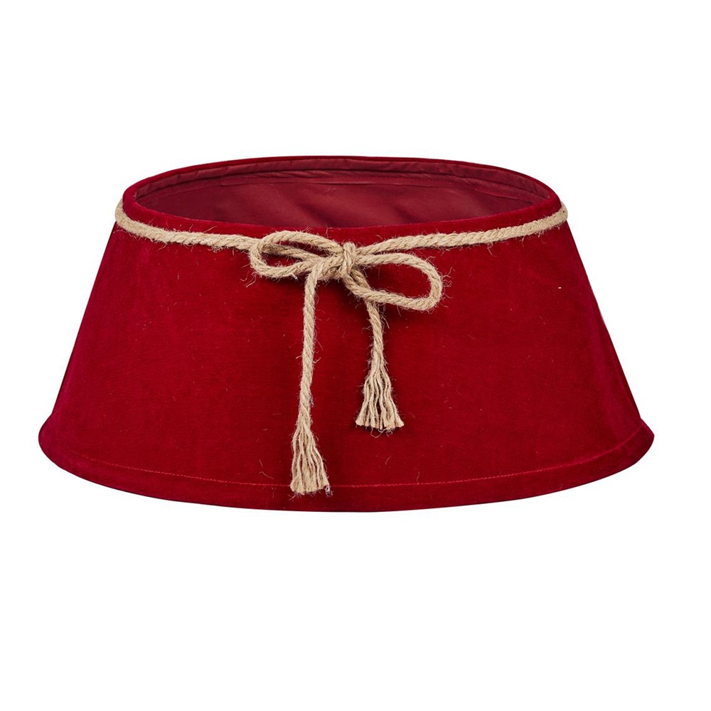 Falda para Árbol de Navidad Roja de Terciopelo 57x40x26 cm con Lazo de Yute y Cuerda Rústica - Gerimport