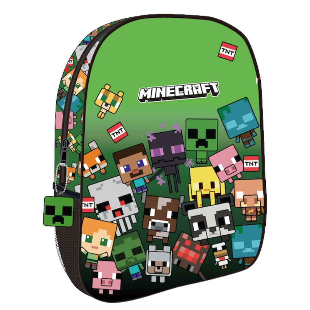 Mochilas Minecraft, Diseño 3D con Personajes y Creeper, Compartimento Principal con Cremallera, Bolsillo Frontal, Laterales de Rejilla, Tirantes Ajustables, Asa Superior, Regalo Infantil