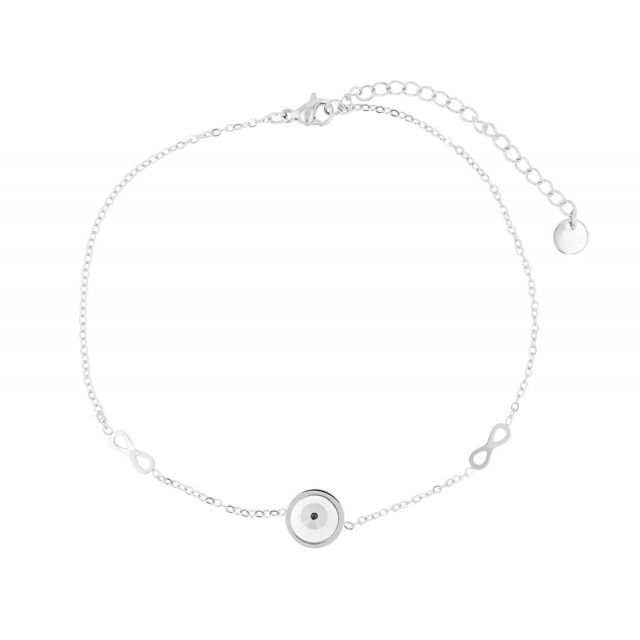 Akzent®Tornozeleira de Aço Inoxidável, 24+5cm com Pendente, Infinito e Olho Nazar