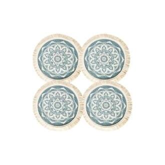 CA Juego de 4 manteles individuales redondos de algodón tejido para platos y bebidas calientes, 33 cm, lavables, con estampado de mandala y borlas, para mesa de comedor y decoración del hogar.