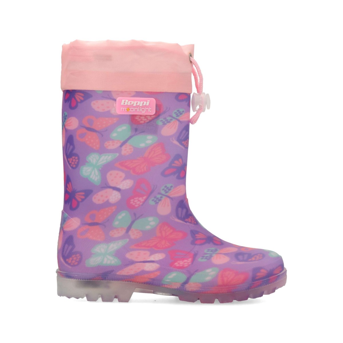 Beppi - Botas de agua para niñas con suela LED y estampado de mariposas, goma azul marino impermeables para lluvia