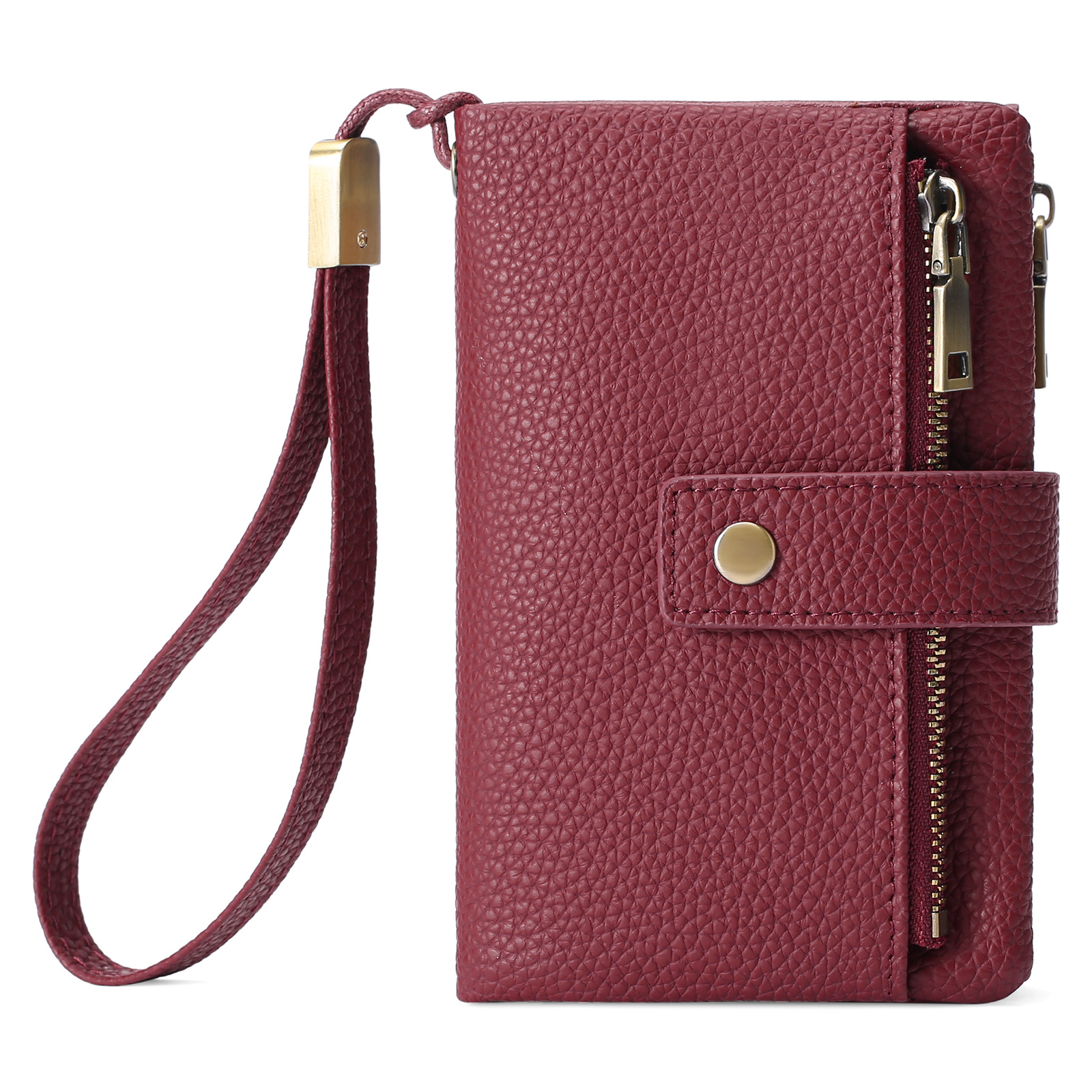 Cartera pequeña para mujeres de cuero con bloqueo RFID, cartera de muñeca, tarjetero con doble cremallera, monedero, cartera bifold para damas