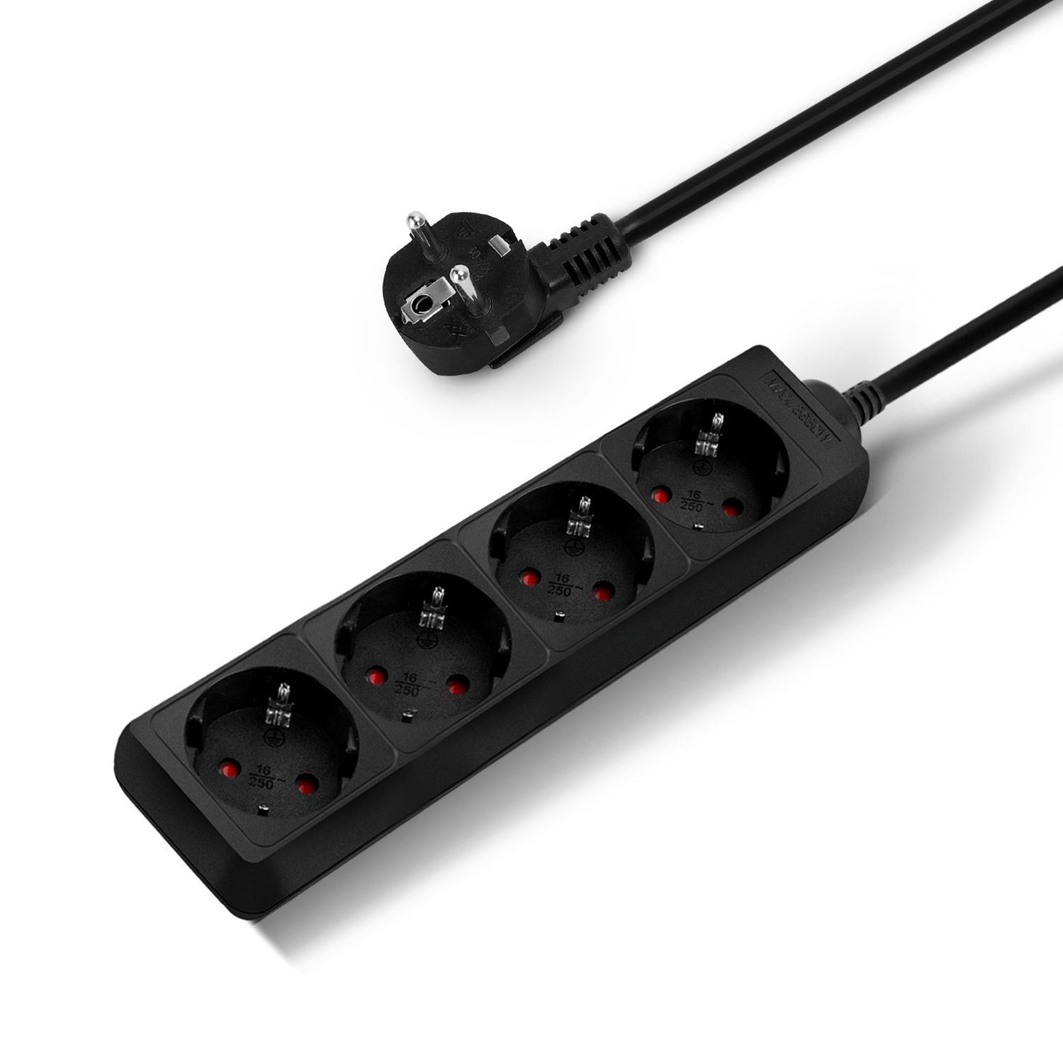 Regleta alargador de enchufes, base multiples de 3, 4, 5, 6 enchufes tipo Schucko sin interruptor, 16a/250v 3680w, cable 3g1.5m㎡ lontitud 1,5m, 3m o 5m, uso interior, color negro, Don Feliz