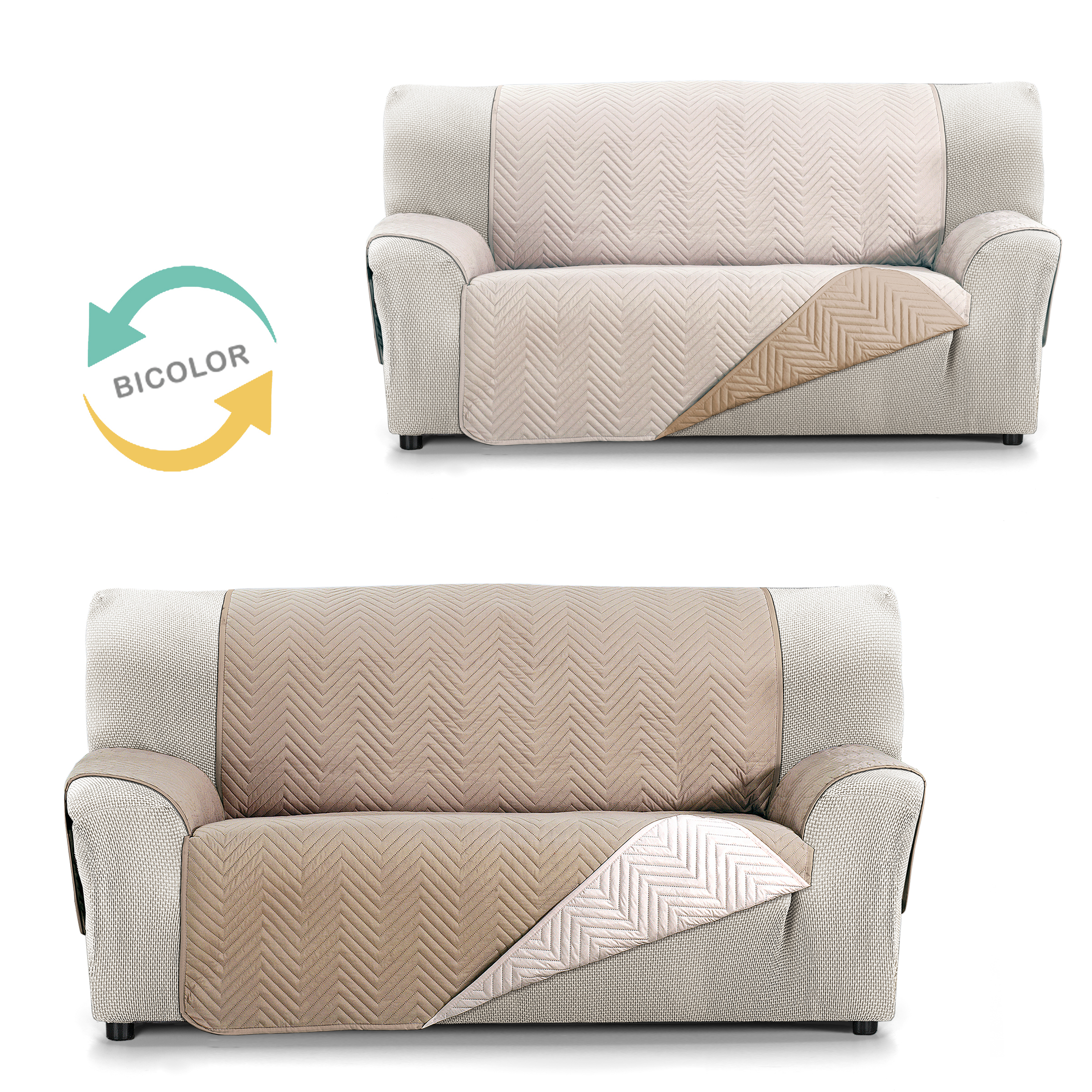 Cubre Sofá Reversible Burano Valentia Home | Acolchado | Protección Completa | Ajuste Perfecto
