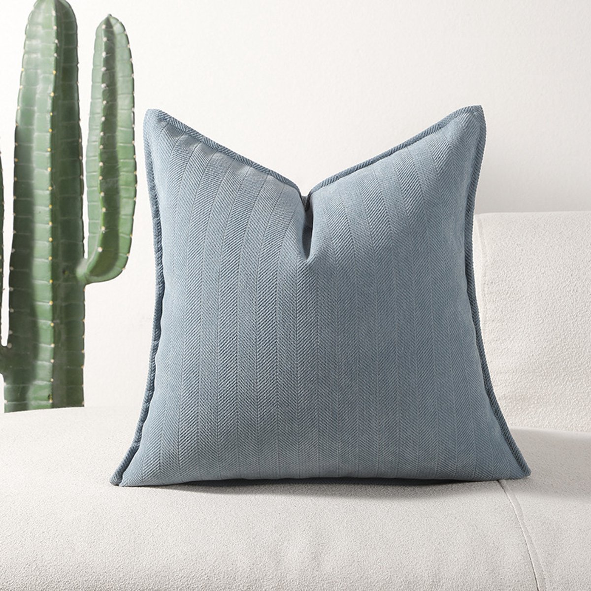 Beige kussenhoes 40 x 40 cm, set van 2 chenille kussenhoezen, bankkussenhoezen met elegant design, zachte en luxe decoratieve kussens voor bank, bed en huisdecoratie,mist blauw,40*40cm(Kussenkern niet inbegrepen)