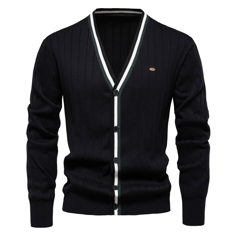 TK Cárdigan de manga larga con cuello en V para hombre, con ribete en bloques de color, ideal para otoño e invierno.
