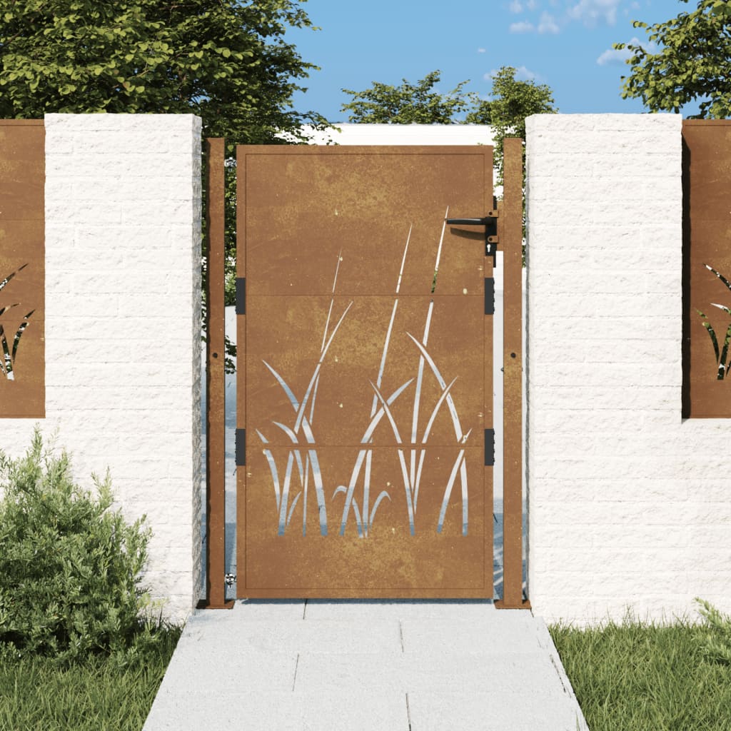 vidaXL Puerta de jardín acero corten diseño hierba puerta de valla Dimensiones 105 x 80 cm,  105 x 105 cm,  105 x 130 cm y mas