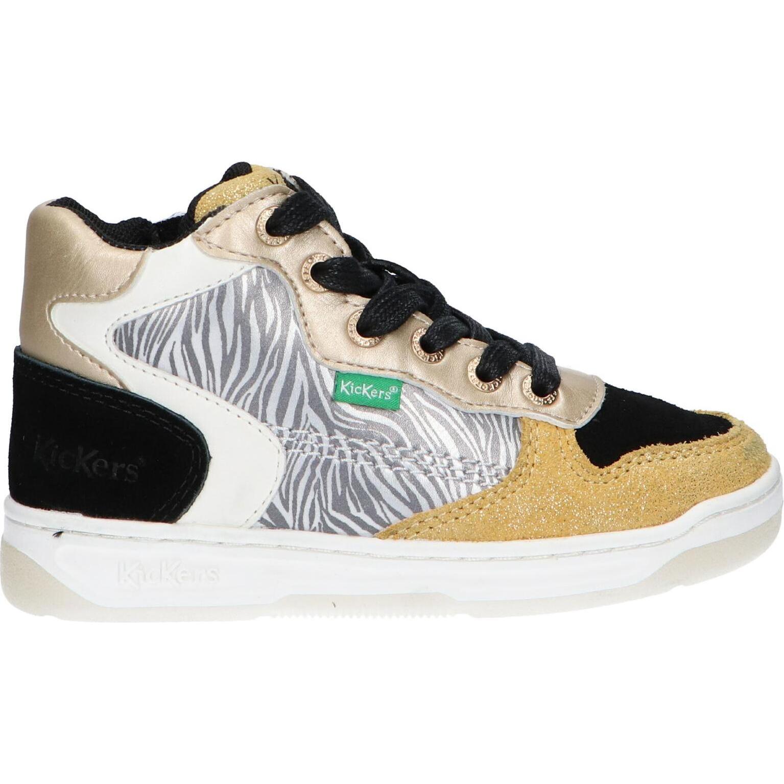 Kickers girl's sneakers 910880 -30 kicklax pu 73 jaune noir zebr