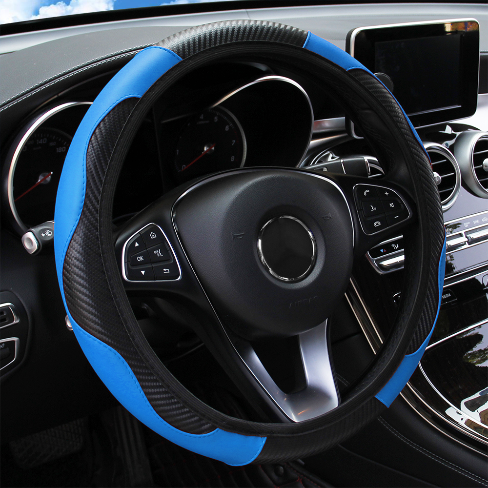 Om Home Cubierta De Volante De Coche En Cuero PU Transpirable Antideslizante Adecuada Para 37-38.5cm Decoración Automotriz Fibra De Carbono