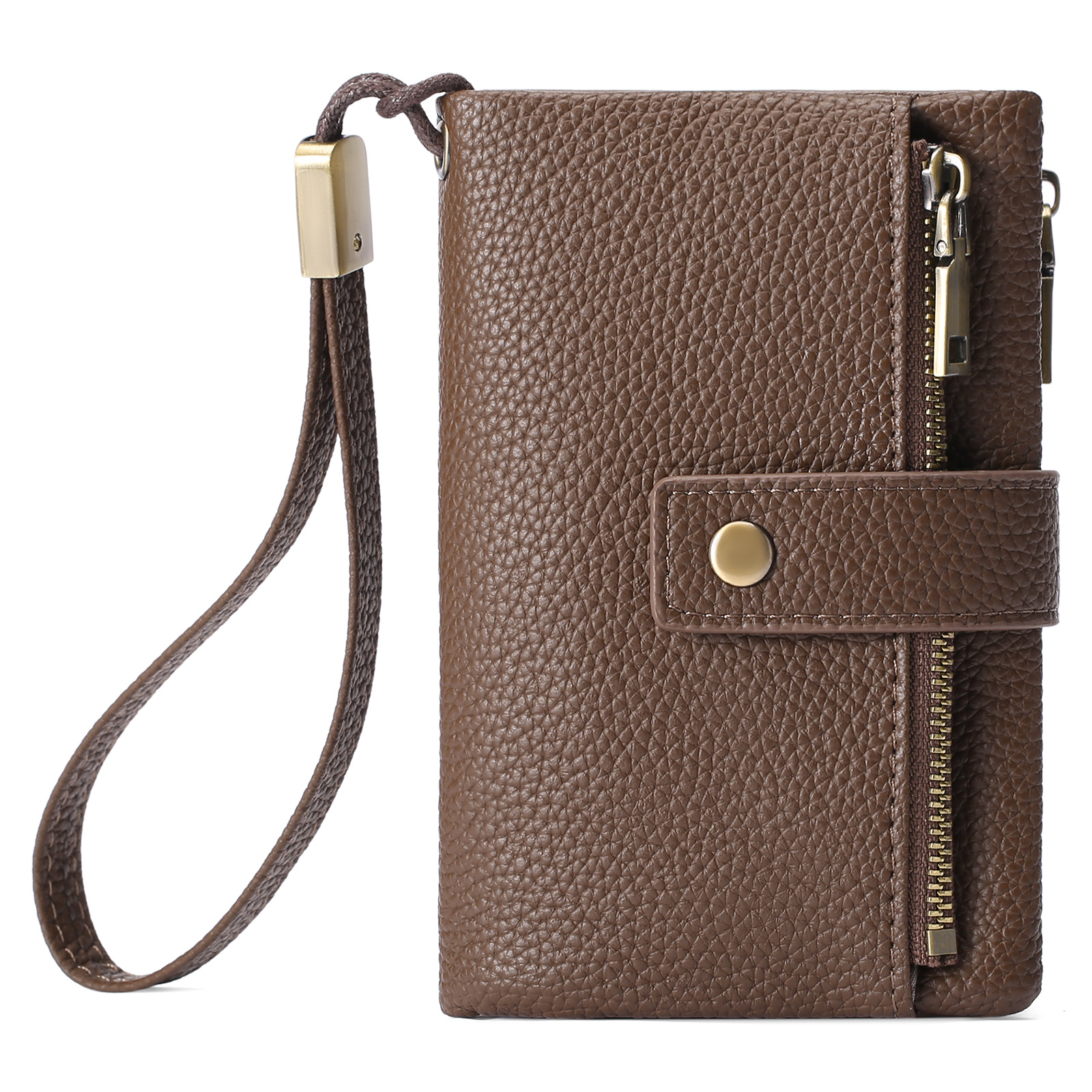 Cartera pequeña para mujeres de cuero con bloqueo RFID, cartera de muñeca, tarjetero con doble cremallera, monedero, cartera bifold para damas