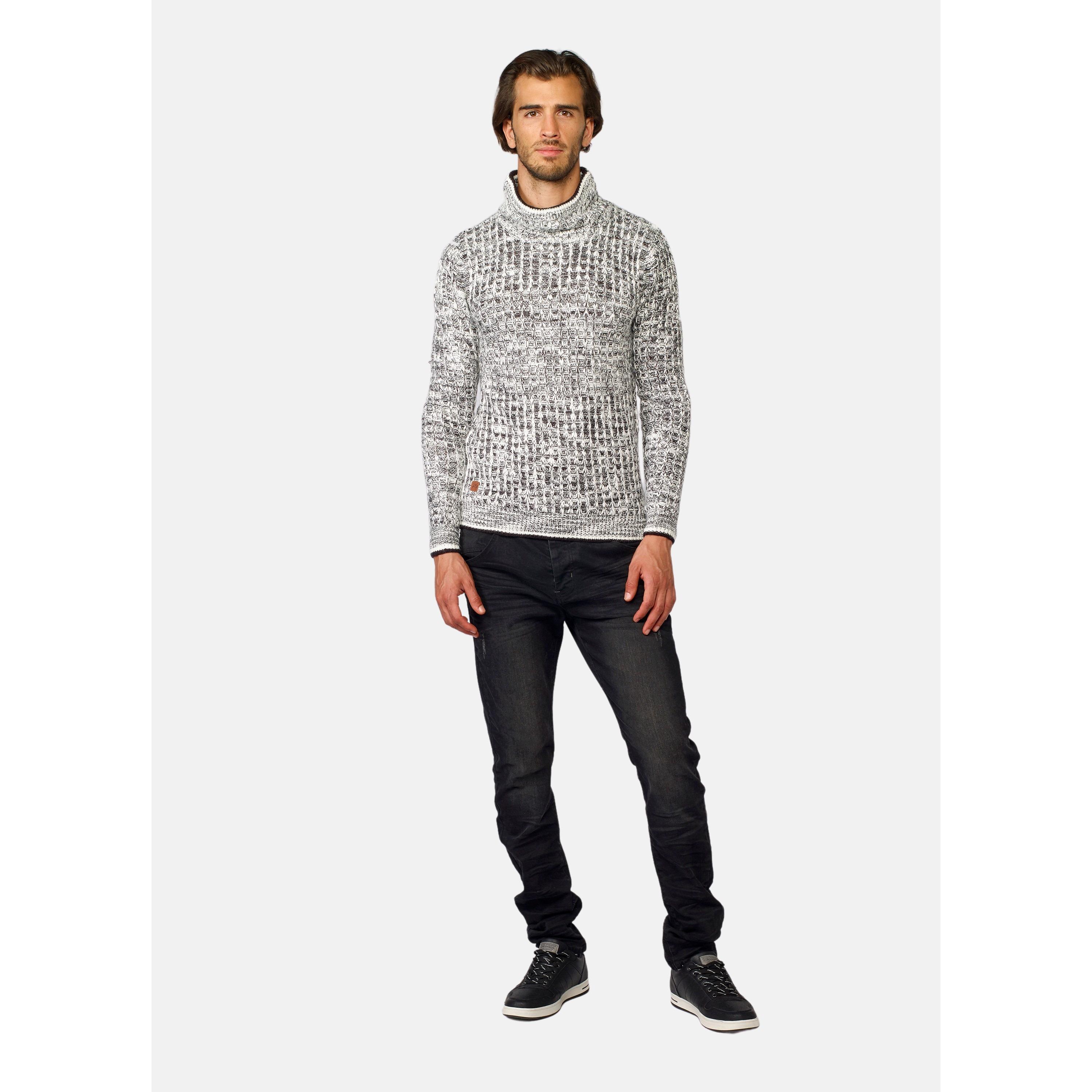 Koroshi - Jersey de punto grueso jaspeado cuello alto para hombre, abrigo invierno urbano con ribete contraste