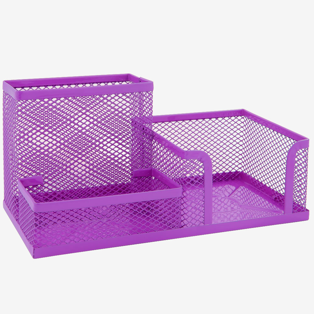 Starplast Organizador de Escritorio metálico en colores flúor rosa, azul, morado, verde, fucsia, Soporte para Teléfono, lápices, material escolar, 3 compartimentos, pequeño, de mesa, calidad, resistente, chapa, oficina, escolar, hogar, niño, niña adulto