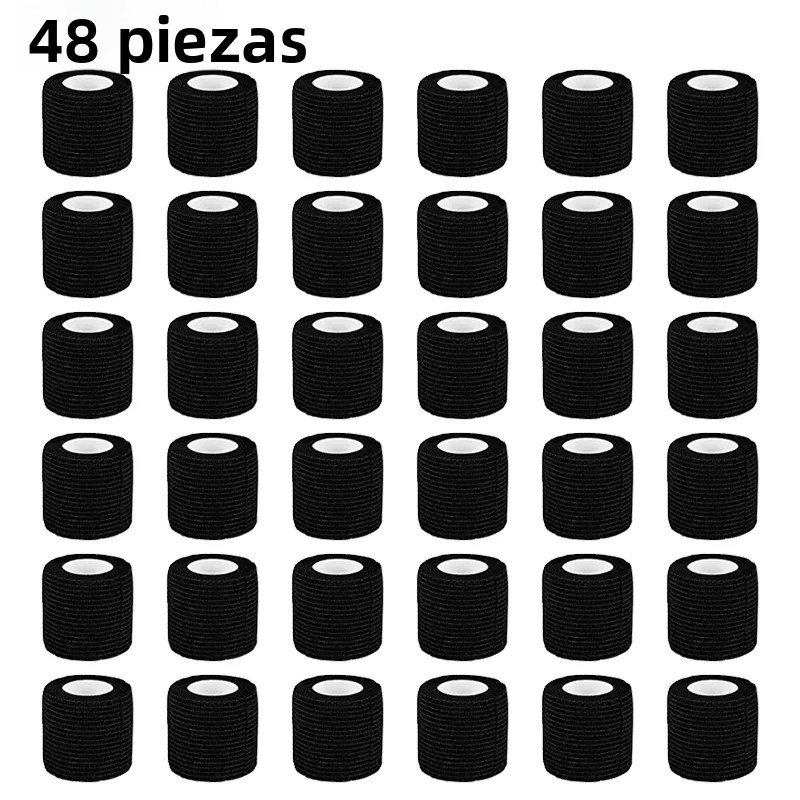 TK POSEIDON Vendas De Tatuaje Desechables Impermeables Autoadhesivas Y Elásticas En Negro 6/12/24/48Pcs Accesorios De Tatuaje De Algodón，El tamaño es 5cm*4.5m