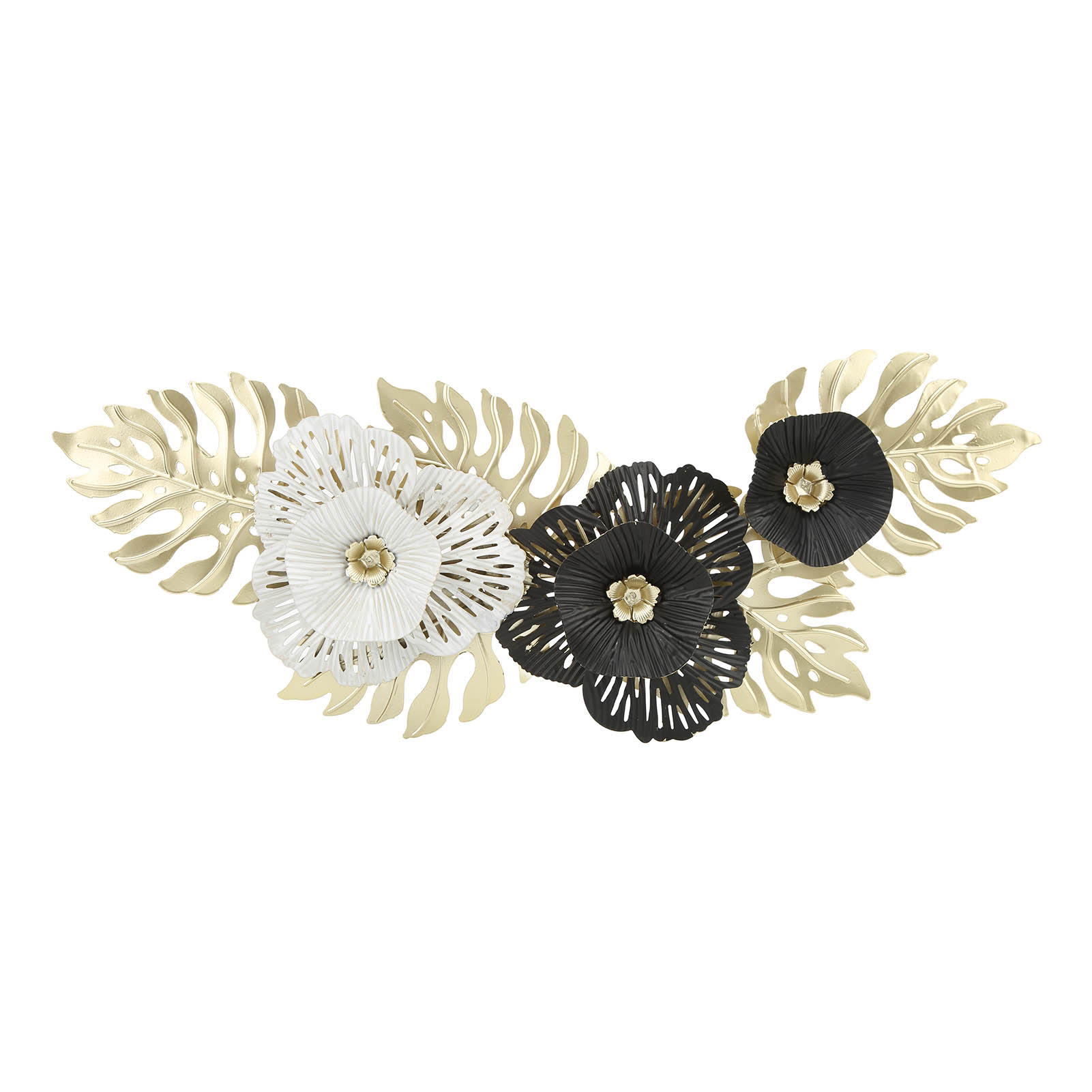 Colgante de pared de metal de lujo nórdico Innovador colgante de pared de hierro Decoración de pared de flores Decoración de pared de sala de estar para el hogar Negro Blanco