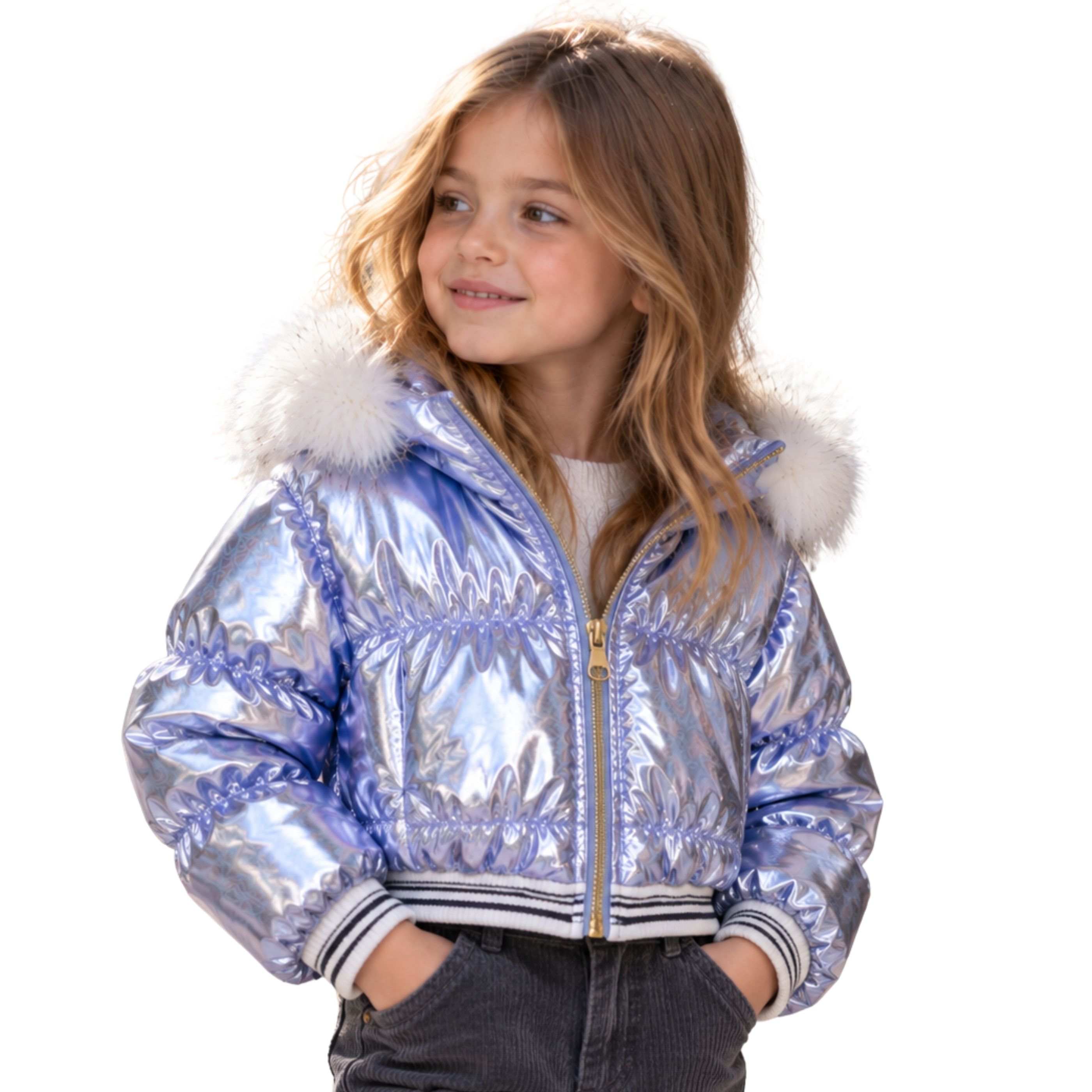 Abrigo Puffer Acolchado Azul Efecto Metalizado tipo Plumas Chaqueta Infantil Tipo Plumas Niña Metal Azul Violeta