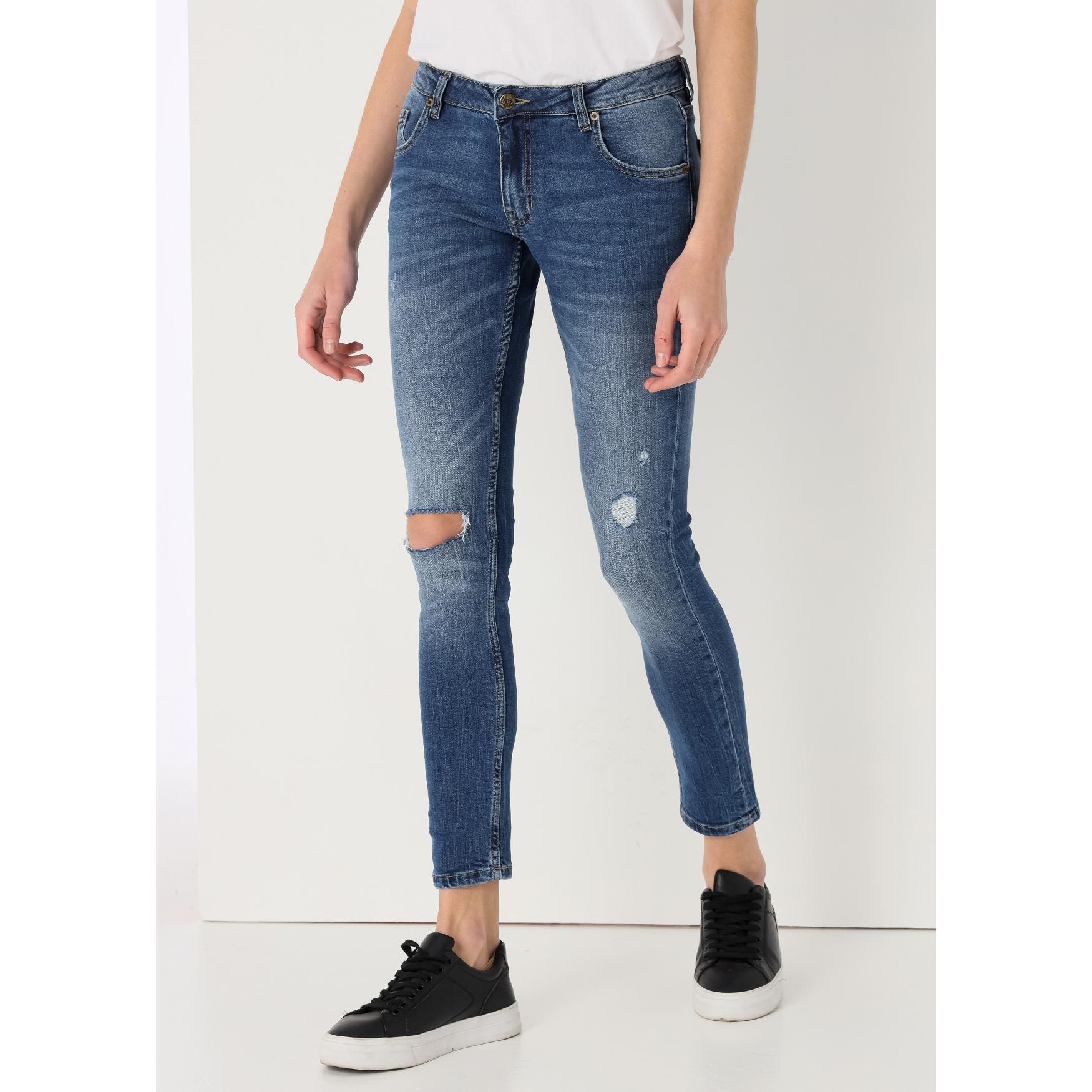 LOIS JEANS - Jeans lavado medio azul detalles rotos - Skinny fit - Tiro Corto - Tallaje en Pulgadas- Tallaje en Pulgadas